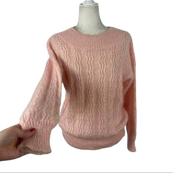 Vintage 80s Lowell & Whitney Kid Mohair Pullover Sweater Pink Size Medium - Picture 4 of 13